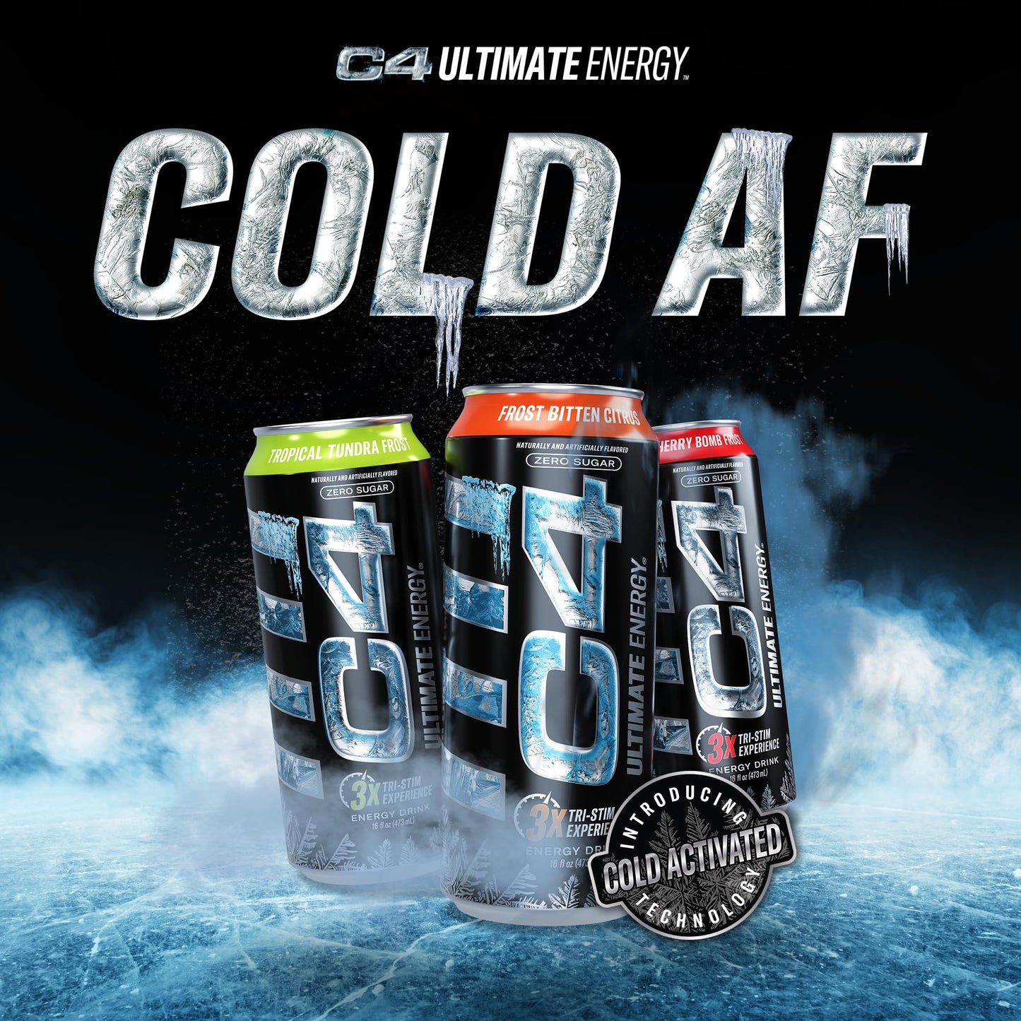 Cellucor C4 Ultimate Pre Workout Energy Drink, Sugar Free, 300mg Caffeine, Frost Bitten Citrus, 16oz (Pack of 12)