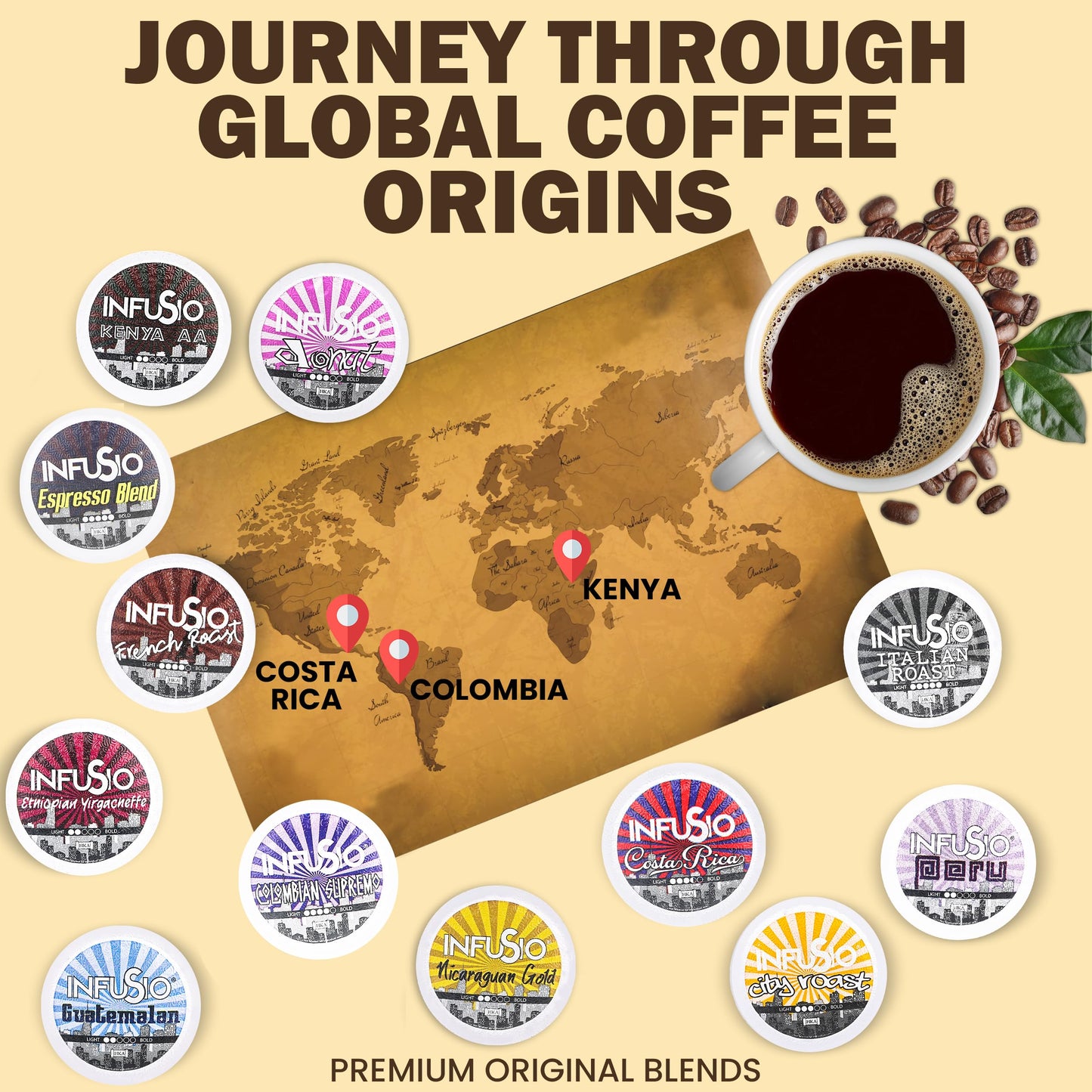 InfuSio French Roast Coffee Pods for Keurig K Cup® malt-inspired - 96 Count, Single Serve