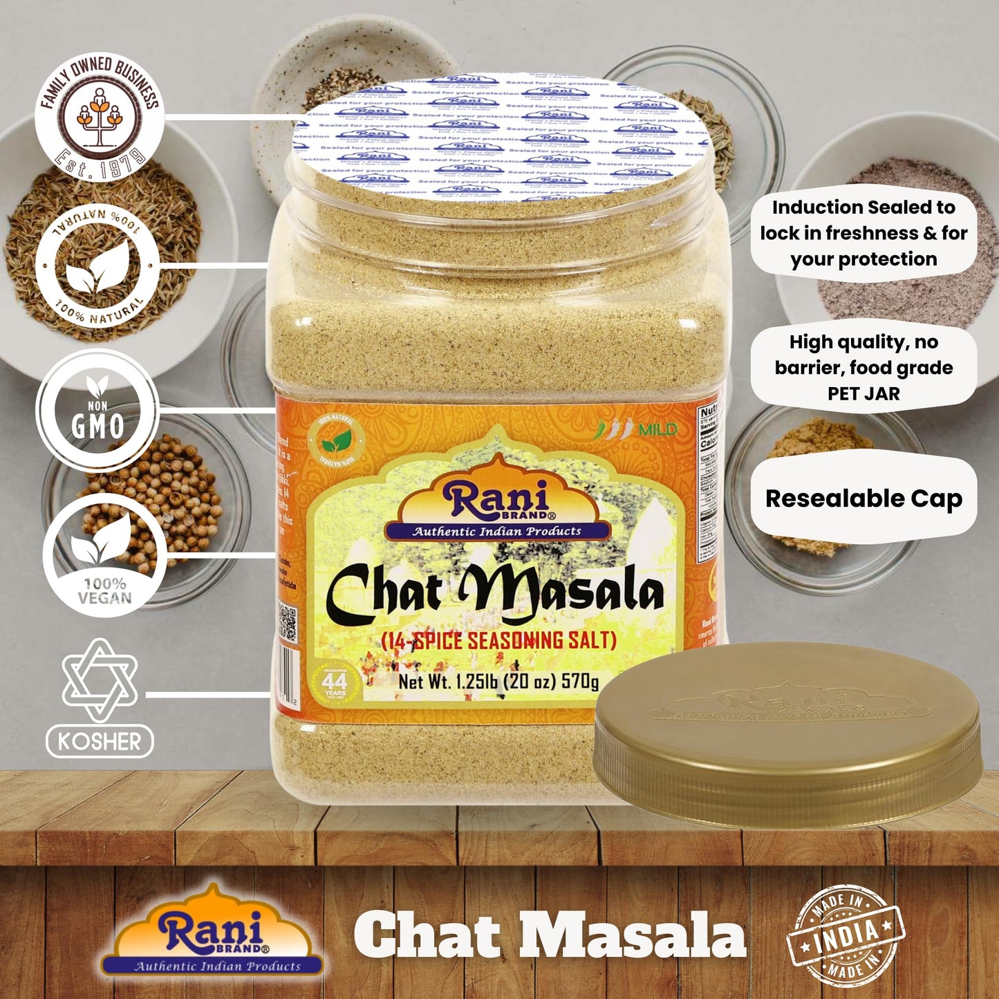 Rani Brand Chat Masala Seasoning 16.7oz All Natural Vegan Gluten Friendly NON-GMO Indian Origin