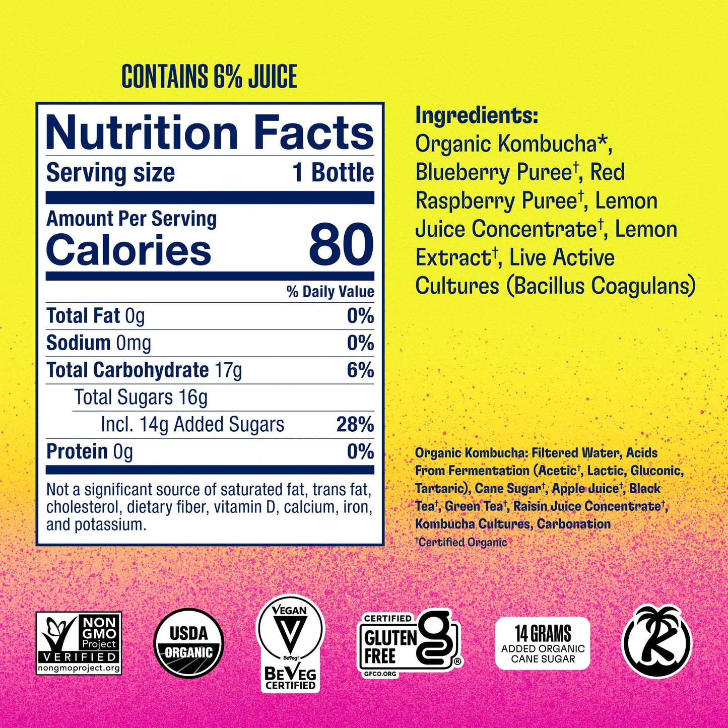 Health-Ade Kombucha Tea, Organic Fermented Drink, Non-GMO, Vegan, Gluten Free, 12 Pack, 16 Fl Oz Bottles, Berry Lemonade