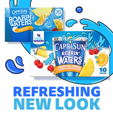 Capri Sun Roarin Waters Tropical Tide Naturally Flavored Water Kids Beverage (40 ct Pack, 4 Boxes of 10 Pouches)