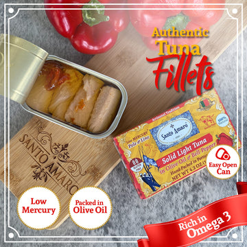 Santo Amaro Artisanal Wild Tuna Fillets in Olive Oil & Red Bell Pepper, 4.2 oz, Pack of 6, Keto Friendly, Low Mercury