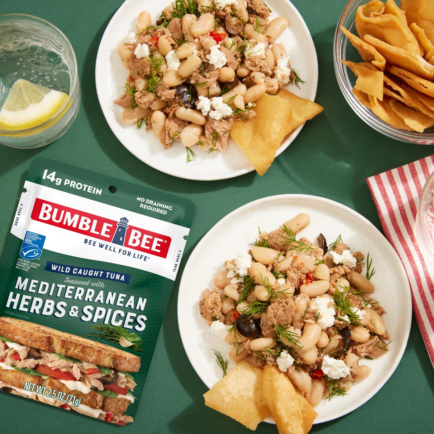 Bumble Bee Mediterranean Herbs & Spices Tuna, 2.5 Oz Pouches (Pack Of 12) - Ready To Eat - Wild Caught - 16G Protein Per Serving - No Draining Required