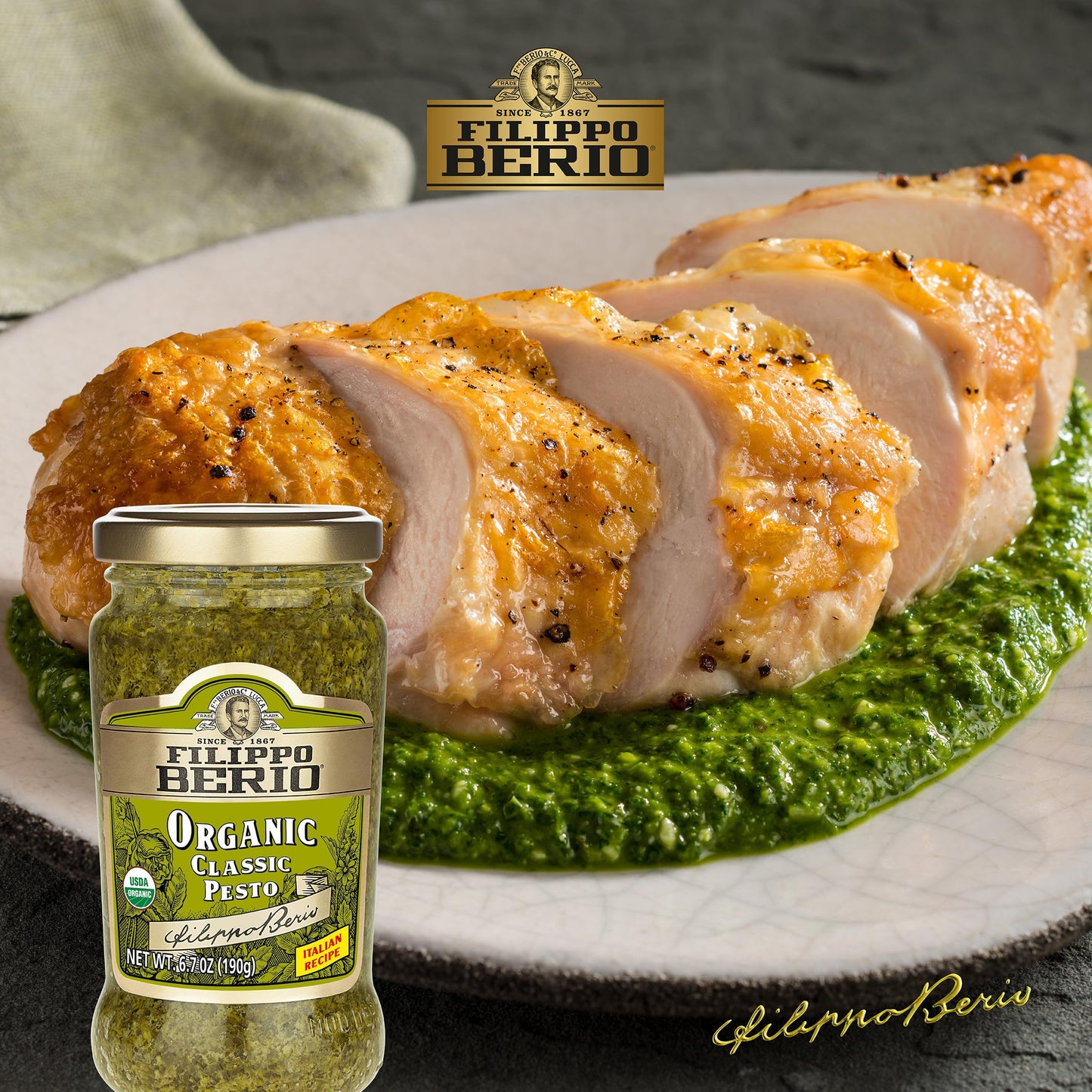 Filippo Berio Pesto, Organic Classic Basil, 6.7 Ounce Glass Jar