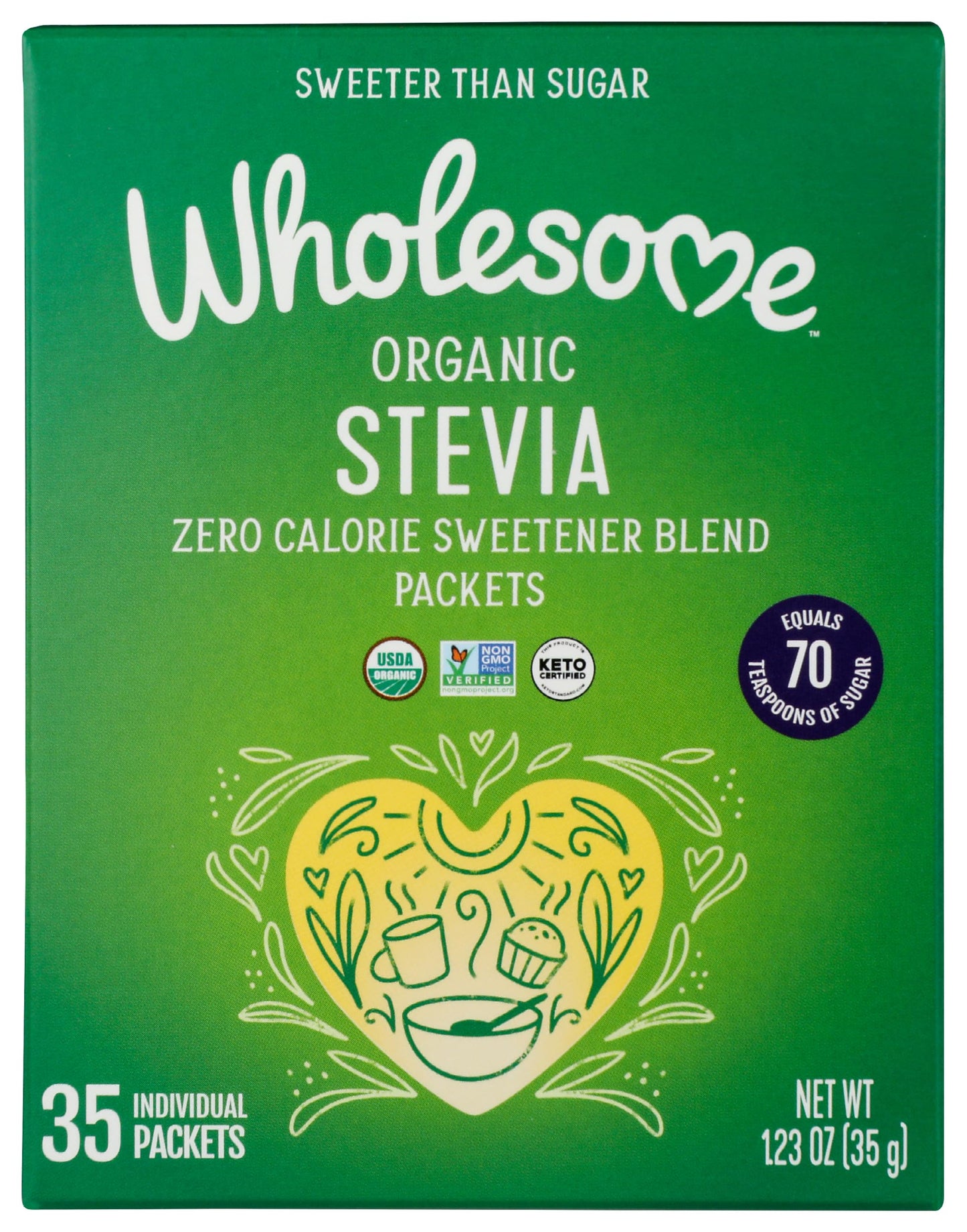 Wholesome Sweeteners Organic Stevia, 35 Count Packets, Zero Calorie Sweetener Blend, Keto Friendly, Non GMO, Gluten Free & Vegan, 1 Pack