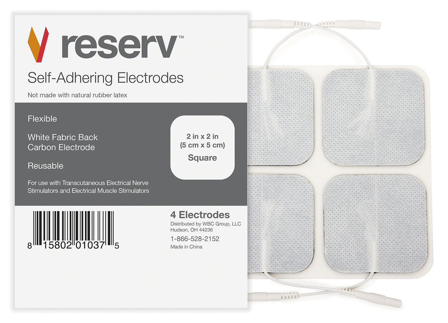 Reserv 2'' X 2'' Premium Re-Usable Self Adhesive Electrode Pads For Tens/Ems Unit, Fabric Backed Pads With Premium Gel (White Cl