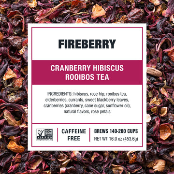 Tiesta Tea - Cranberry Hibiscus Rooibos Tea, Fireberry, Loose Leaf Herbal Tea Blend With Hibiscus And Cranberry, Currants, Rooibos Tea, Enjoy Hot Or Iced, 200 Cups In Resealable Pouch - 16 Ounce