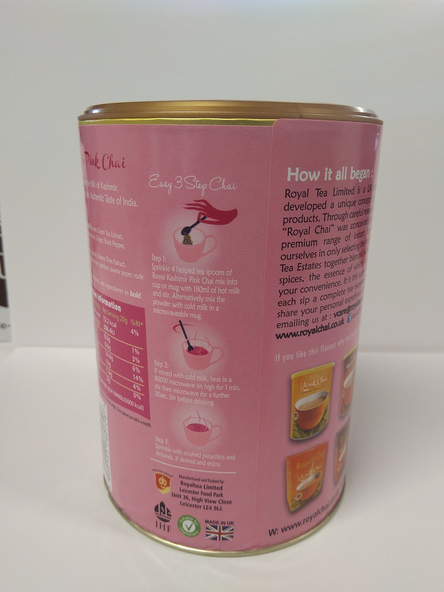 Royal Chai Instant Tea, Sweetened Kashmiri Pink Chai, 400g Tub, 14.1 Ounce
