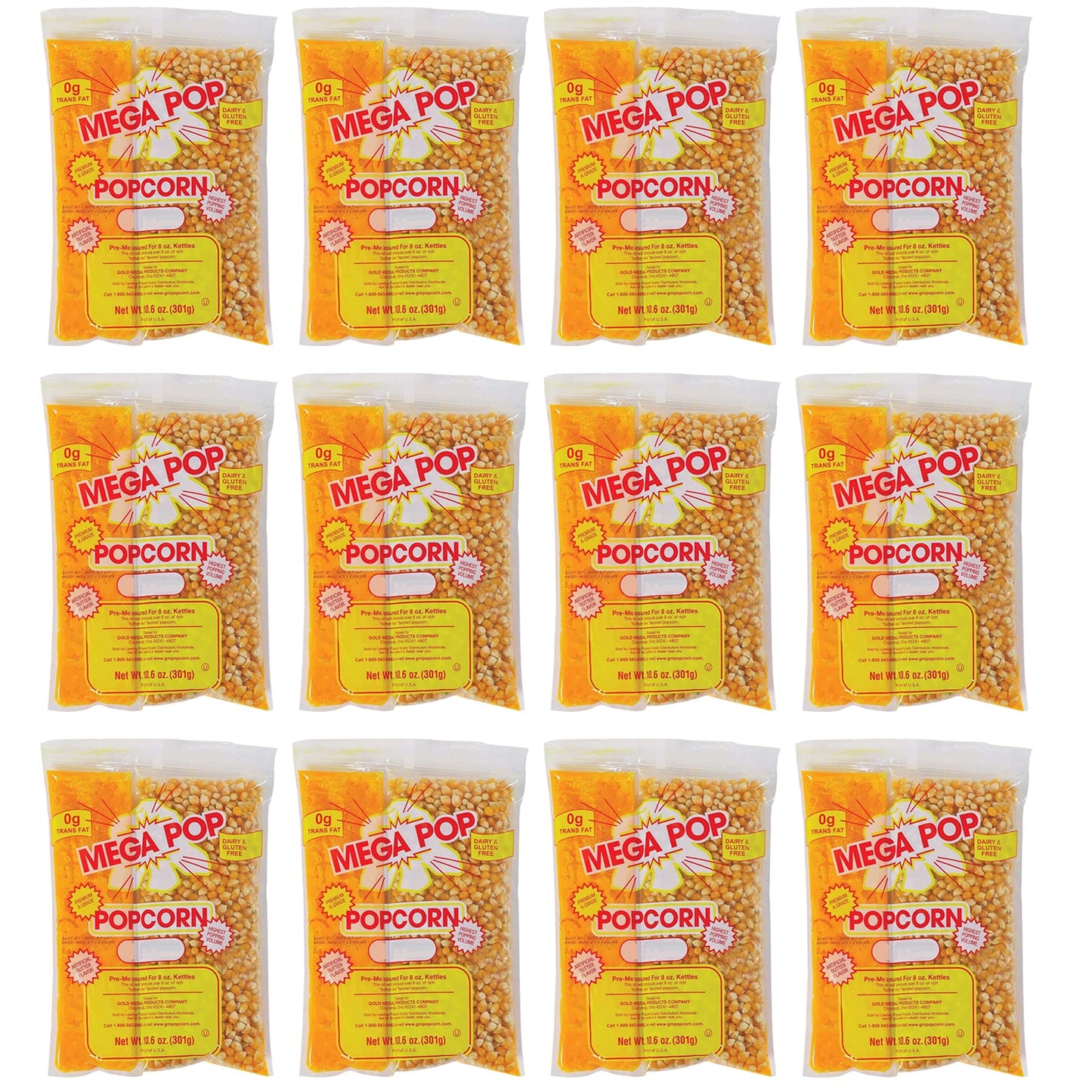 BeeQ BOX - (Pack of 12) Mega Pop Popcorn, Oil and Salt Kits - 10.5 oz., 16.50 Pound (Pack of 1)