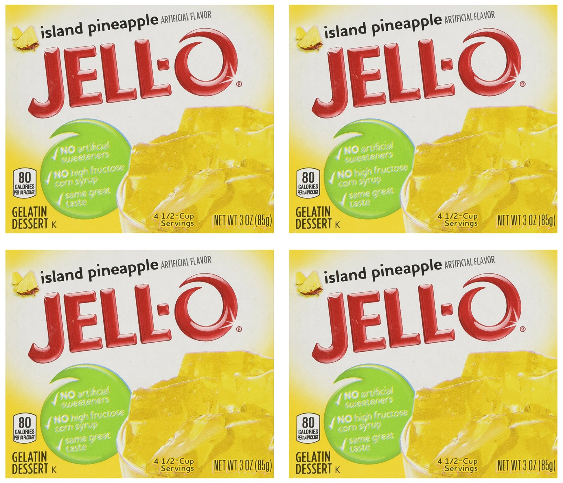Jell-O Island Pineapple Gelatin Mix, 3 oz Boxes (Pack of 4)