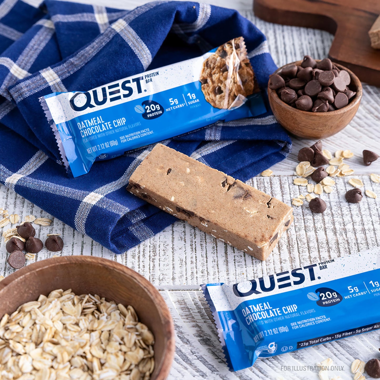 Quest Nutrition Oatmeal Chocolate Chip Protein Bars, 20g Protein, 1g Sugar, 5g Net Carb, Gluten Free, Keto Friendly, 4 Count