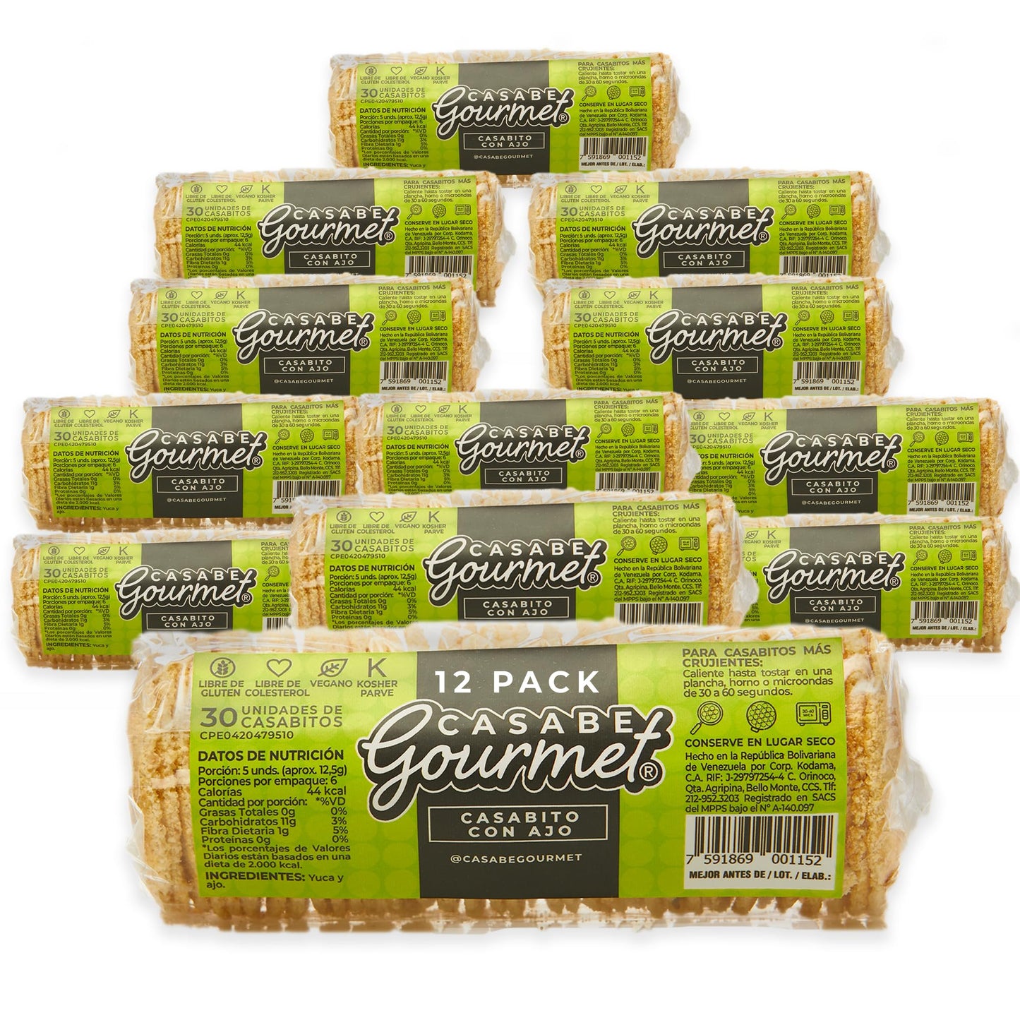 Casabe Gourmet Large Cassava Chips - Garlic Flavor - 12 Pack, Vegan, Gluten Free, Organic Low Carb Cassava Crackers, Made in Ven
