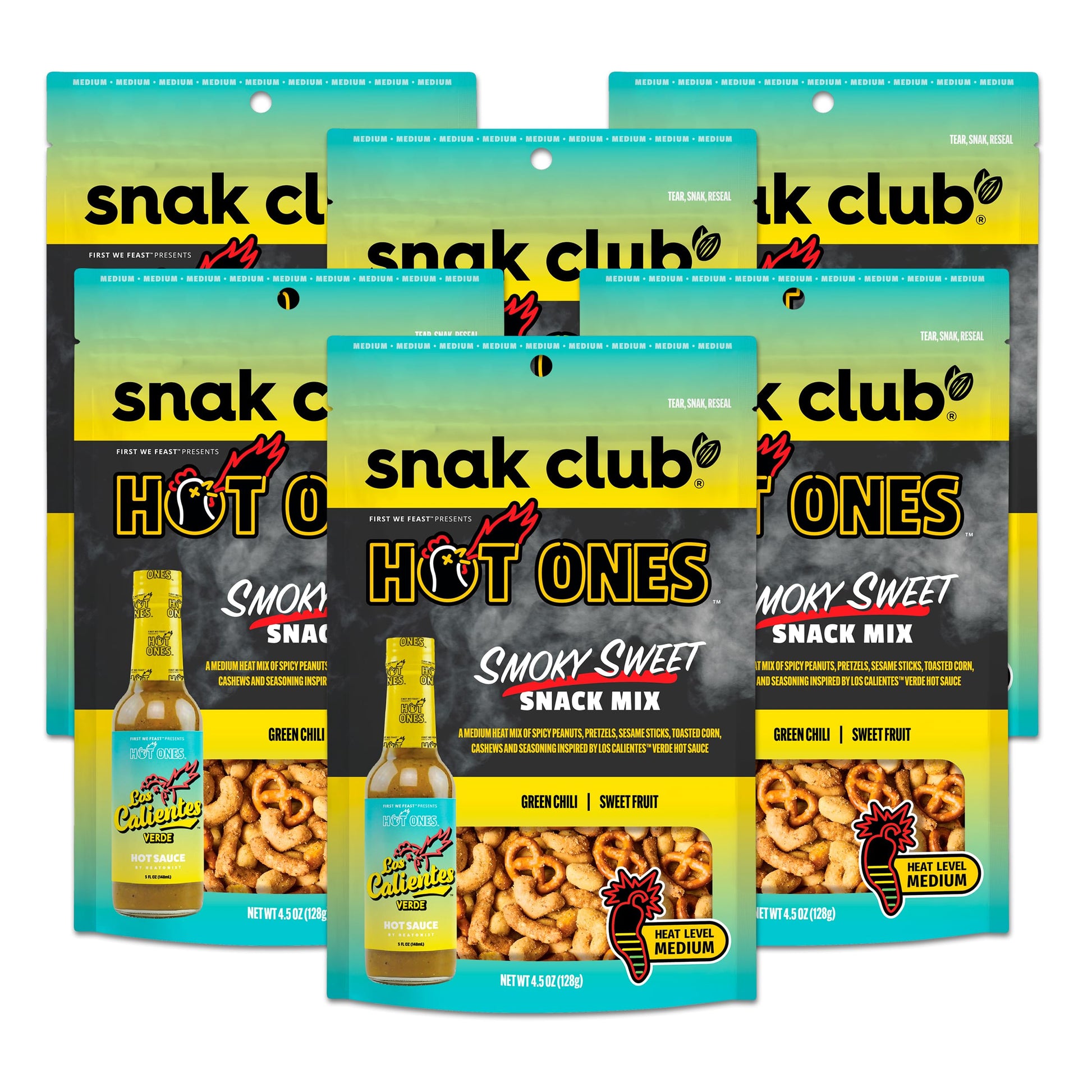 Snak Club x Hot Ones Smoky Sweet Snack Mix, Spicy Snacks with Peanuts, Pretzels, Sesame Sticks, Toasted Corn & Cashews, Inspired