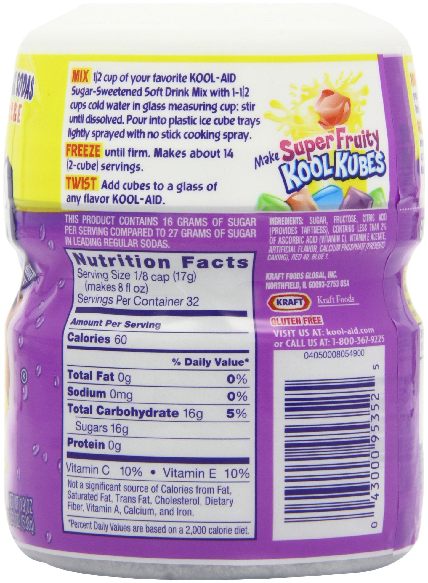 Kool-Aid Drink Mix, Sugar Sweetened Grape, 19-Ounce Container (Pack of 4)
