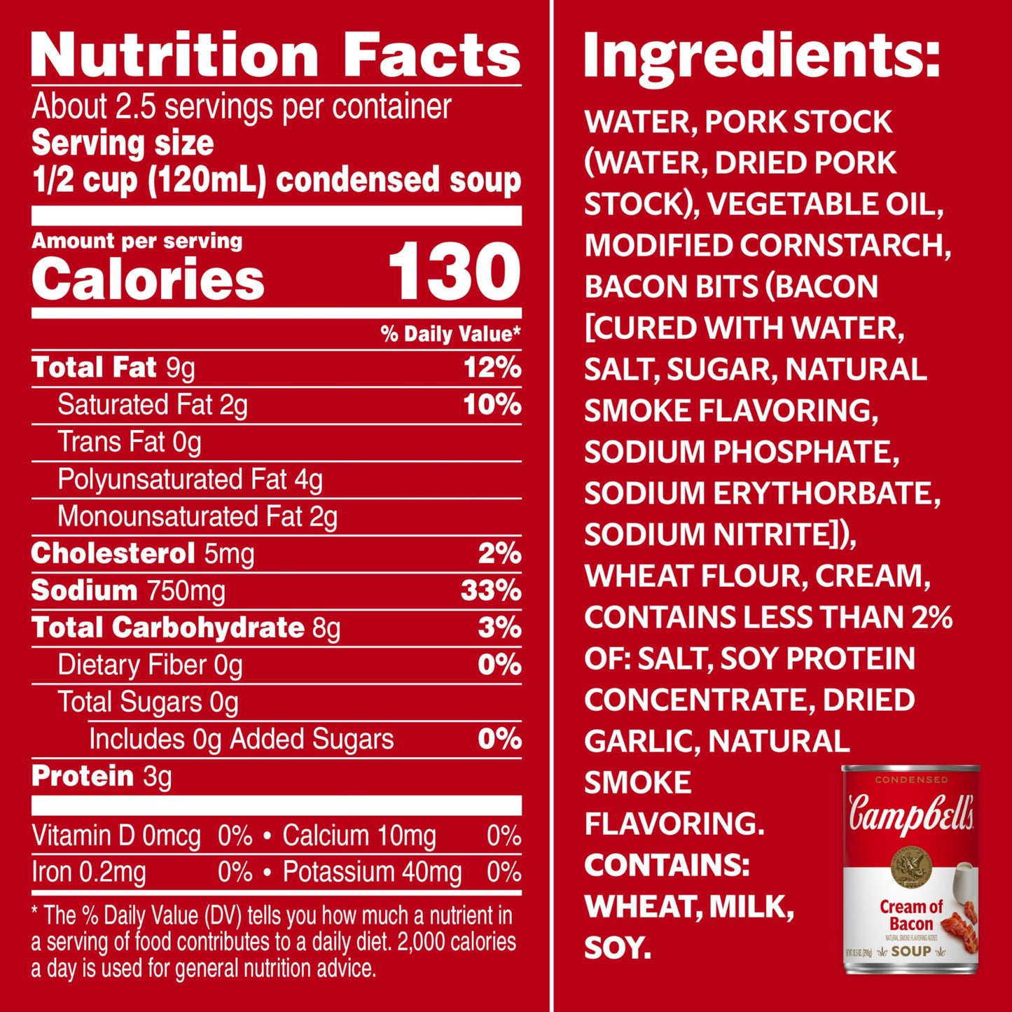 Campbell's Condensed Cream of Bacon Soup, 10.5 Ounce Can (Case of 12)