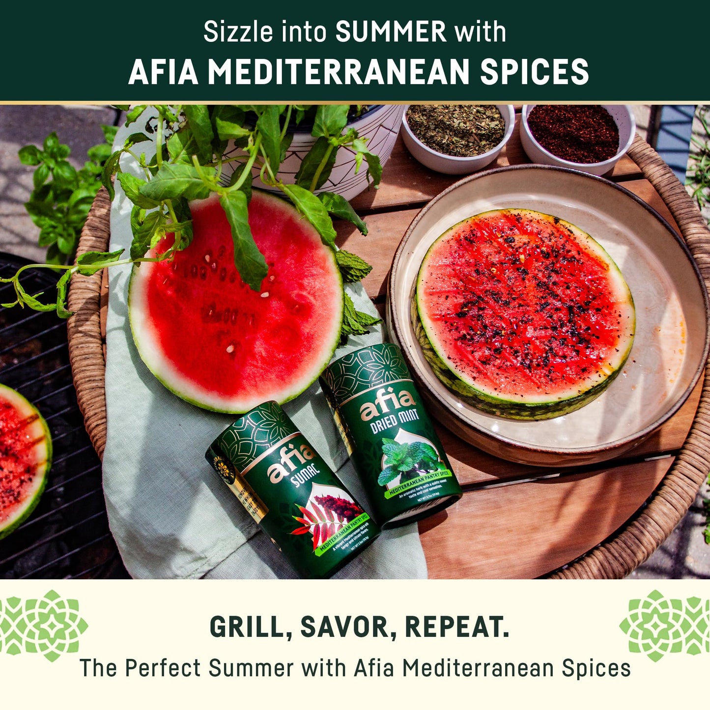 Afia Mediterranean Pantry Spices Gift Set | Aleppo Pepper, Dried Mint & Sumac | Seasoning Set For Steak, Chicken, Vegetables & Bbq Rub (Pack Of 3)
