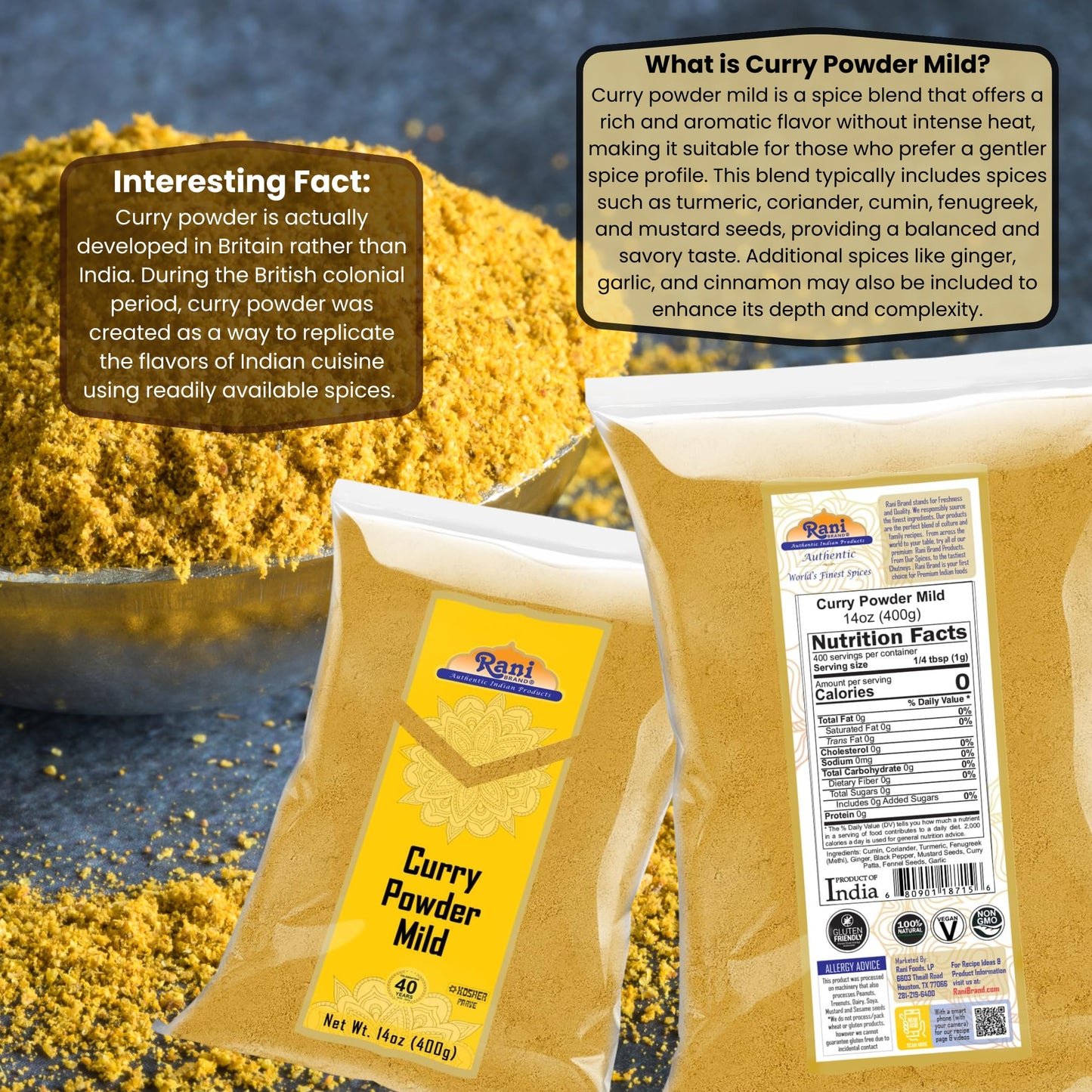 Rani Curry Powder Mild (10-Spice Authentic Indian Blend) 14Oz (400G) ~ All Natural | Salt-Free | No Chili Or Peppers | Vegan | N