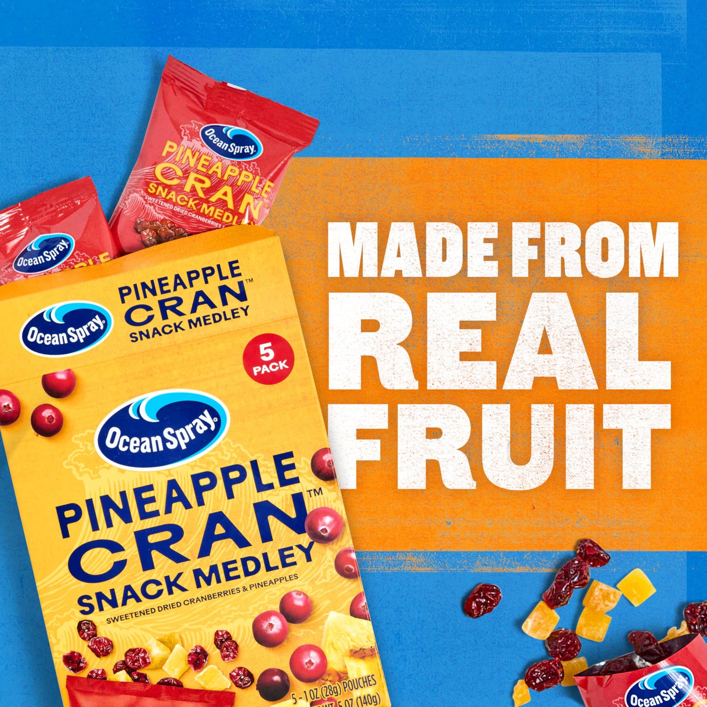 Ocean Spray Pineapple Cran Snack Medley, Cranberry and Pineapple Dried Fruit Snack, 1 Oz Pouches, 5 Count (Pack of 2)