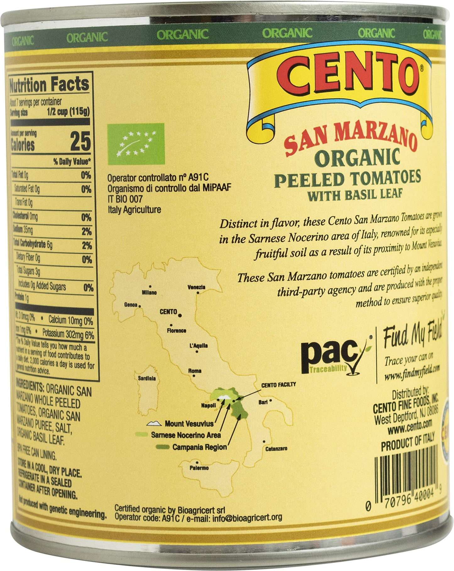 Cento Organic San Marzano Whole Peeled Tomatoes, 28 Oz (Pack of 6) - Canned Plum Tomatoes in Thick Puree with Basil, Grown in Italy