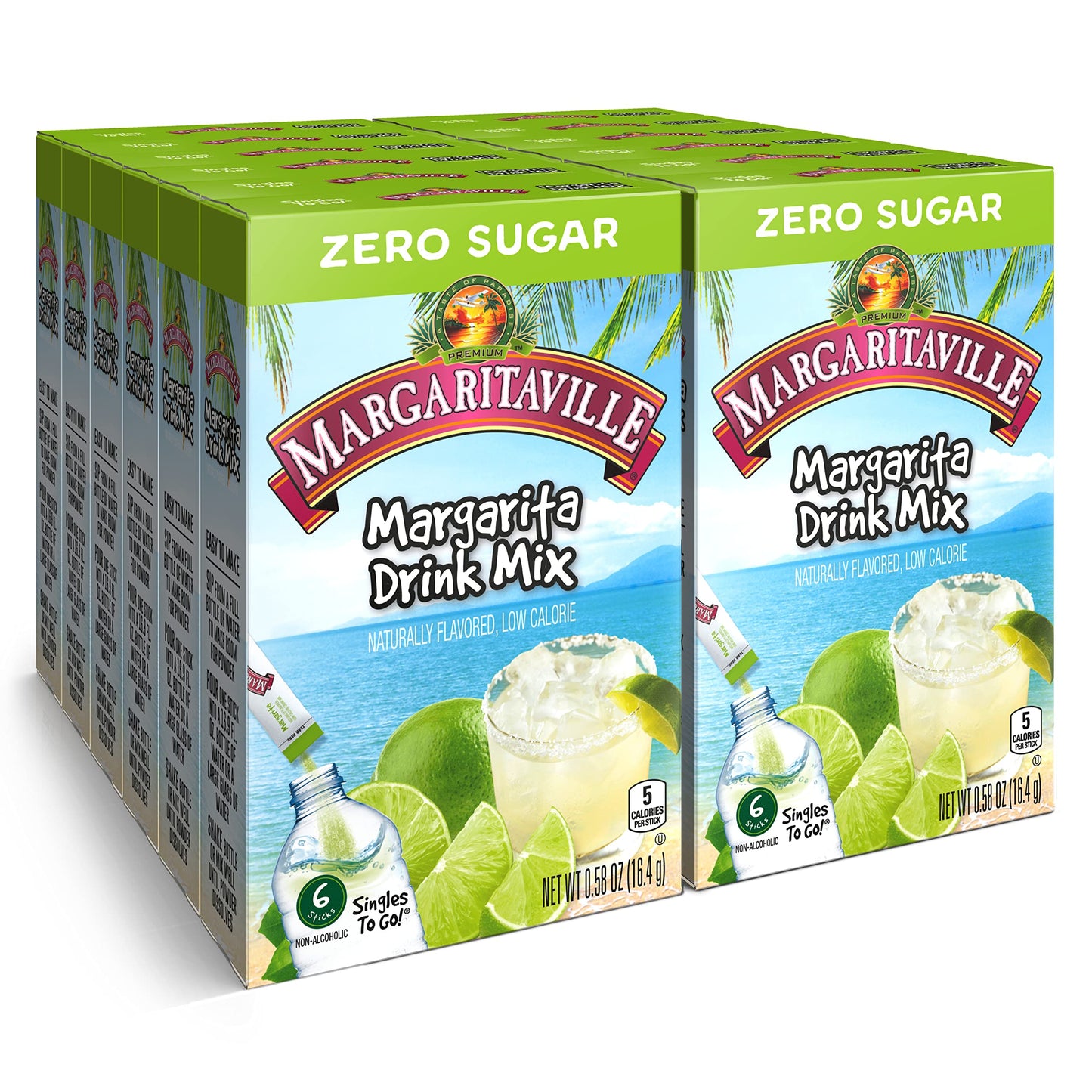 Margaritaville Singles to Go Water Drink Mix - Margarita Flavor, Non-Alcoholic, 72 Servings, 6.96 Ounce (Pack of 12)