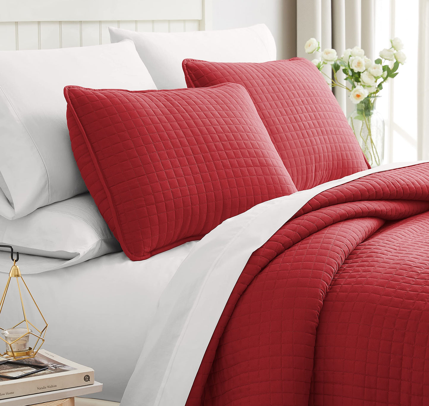 Southshore Fine Living, Inc 3 Piece Quilt Set, Full Queen Size, Oversized, Lightweight, Embroidered, Square Stitched Bedspread S