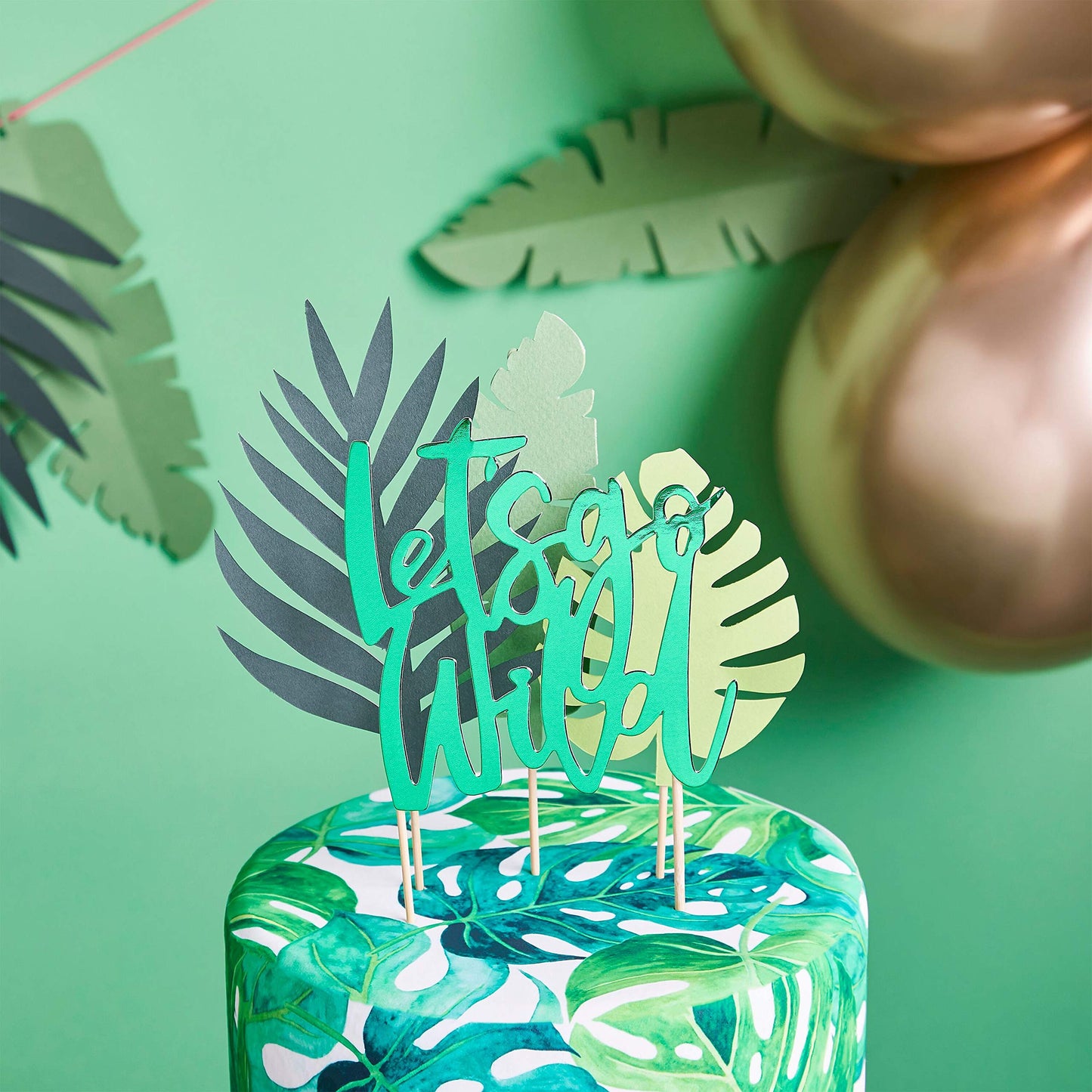 LaVenty Glittery Tropical Leaves Cake Topper Set of 7, Metal, Gold, Wedding Decoration, Model 8541814869
