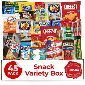 Snack Box Care Package Pack 45 Pcs Candy Variety Pack - Snack Box Variety Pack Care Package - Easter Candy Basket Full Of Delicious Sweets For Children And Adults - Candies And Snacks For All Ages. Special Sealed Box For Maximum Freshness Protection.