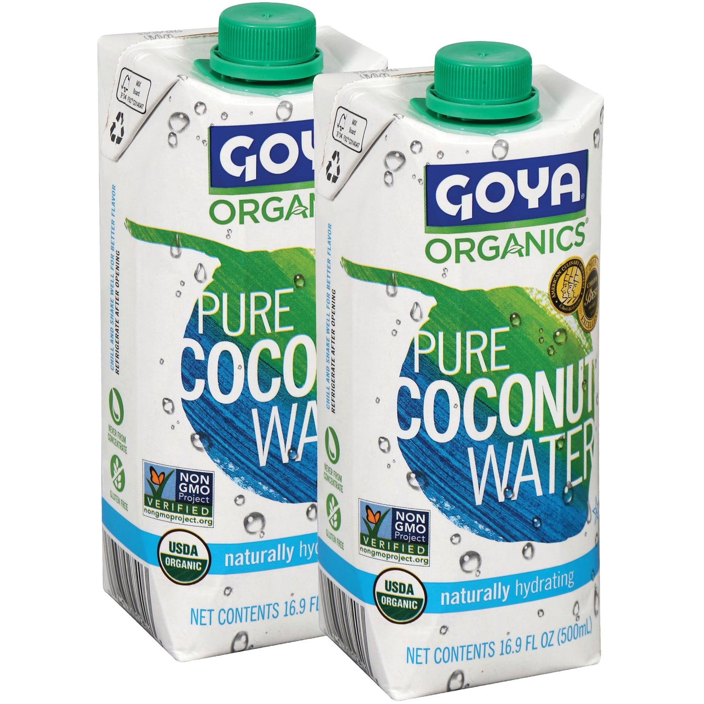Goya Organic 100% Pure Coconut Water, 16.9 Fl Oz, Pack of 2