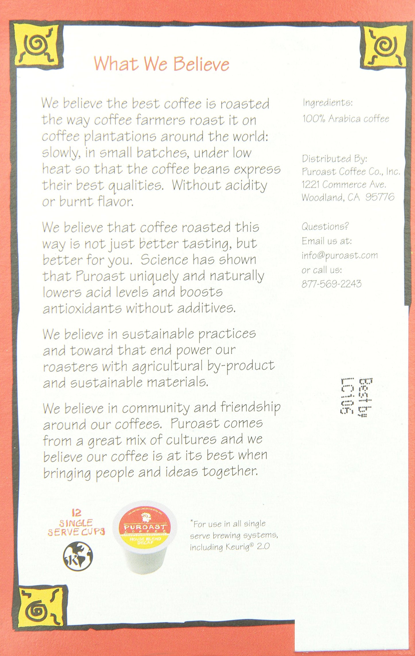 Puroast Low Acid Coffee, Single Serve Pods, Decaf House Blend, Medium Roast, Low Acid Certified