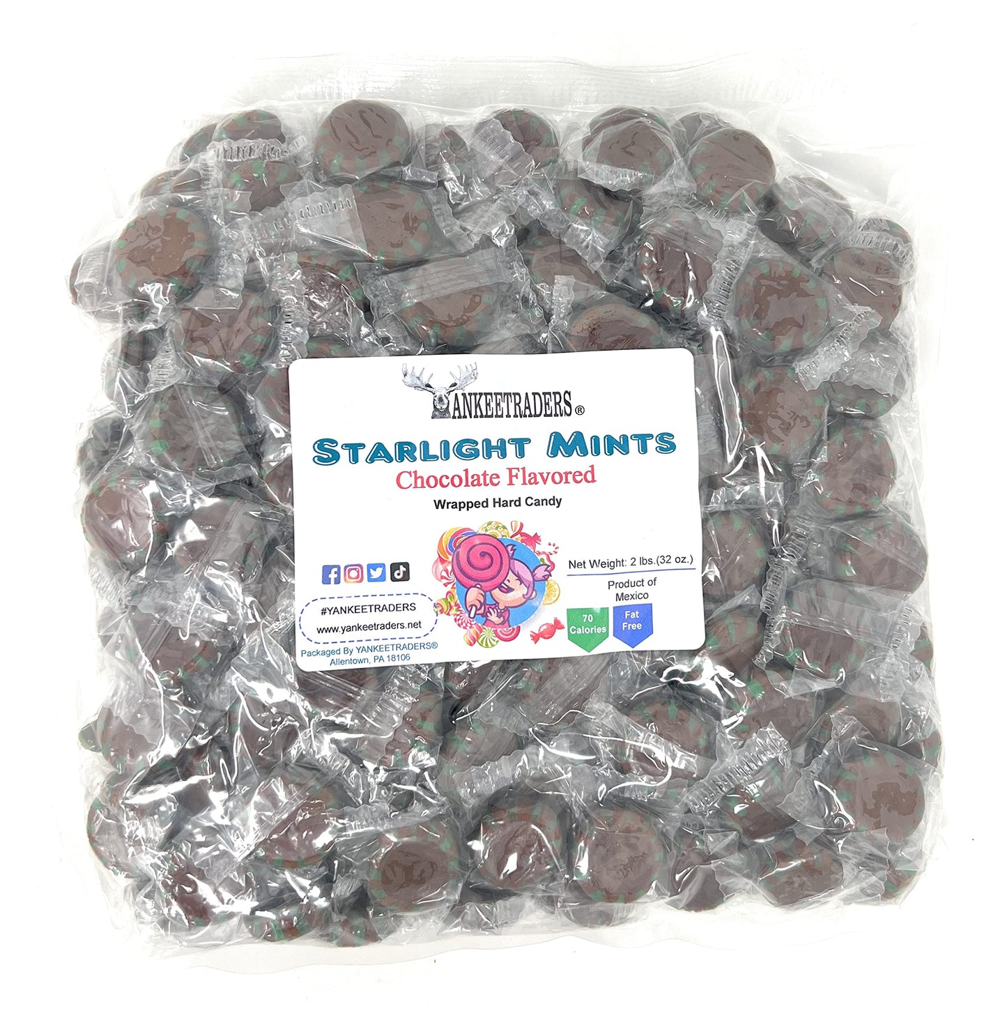 Sweetgourmet Chocolate Mint Starlight | Clear Wrap Bulk Hard Candy | 2 Pounds