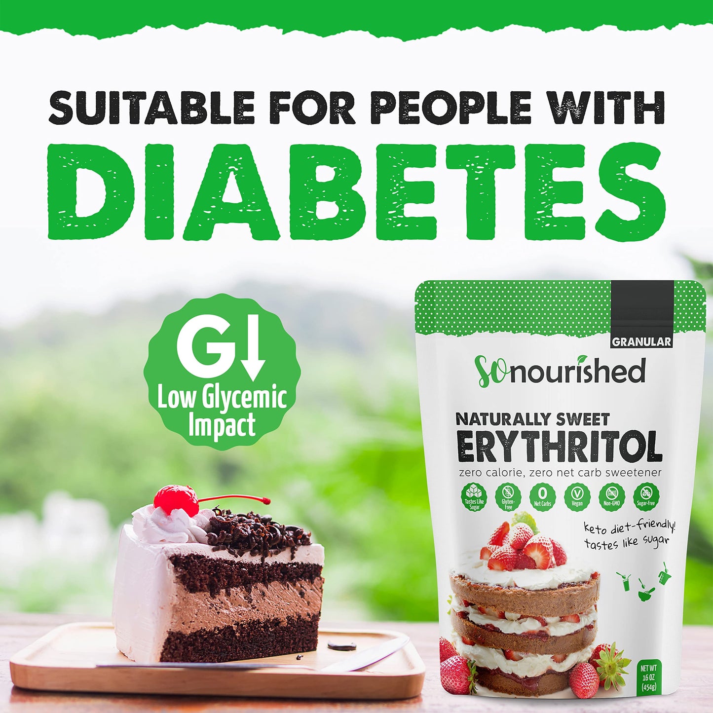 So Nourished Erythritol Sweetener - 1:1 Sugar Substitute, Keto, 0 Calorie, 40 oz