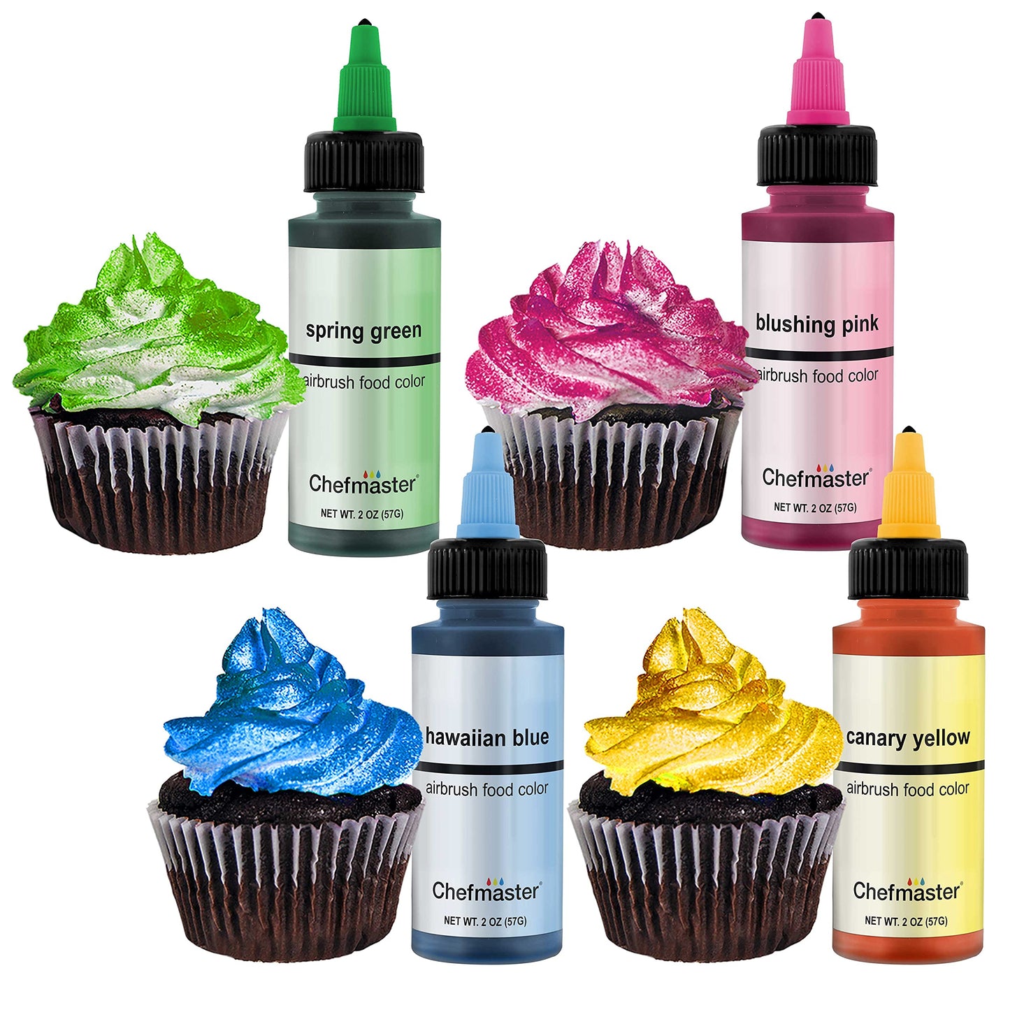 U.S. Cake Supply Airbrush Cake Color Set - The 12 Most Popular Colors in 2.0 fl. oz. Bottles with Color Mixing Wheel - Safely Ma