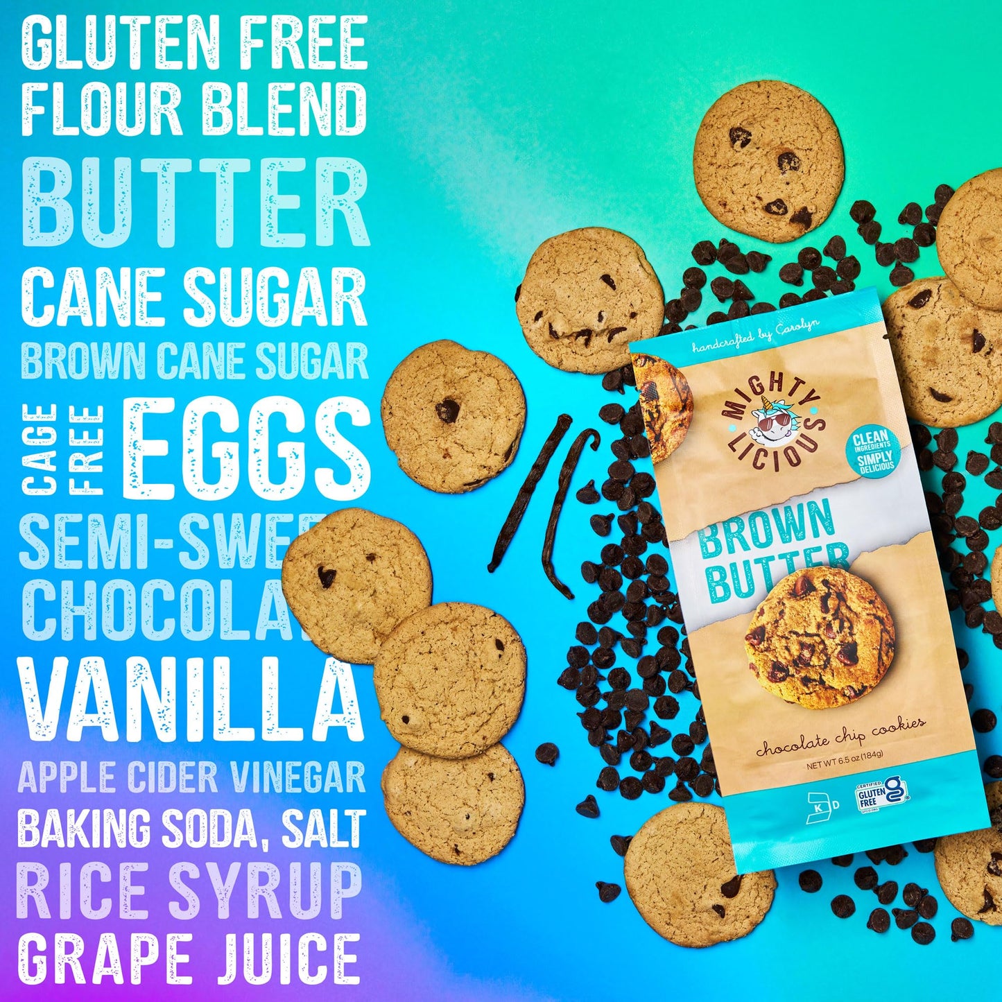 MIGHTYLICIOUS - Brown Butter Chocolate Chip Cookies - Gluten-Free - Kosher - Allergen-Friendly Snack - Perfect for Weddings & Bi