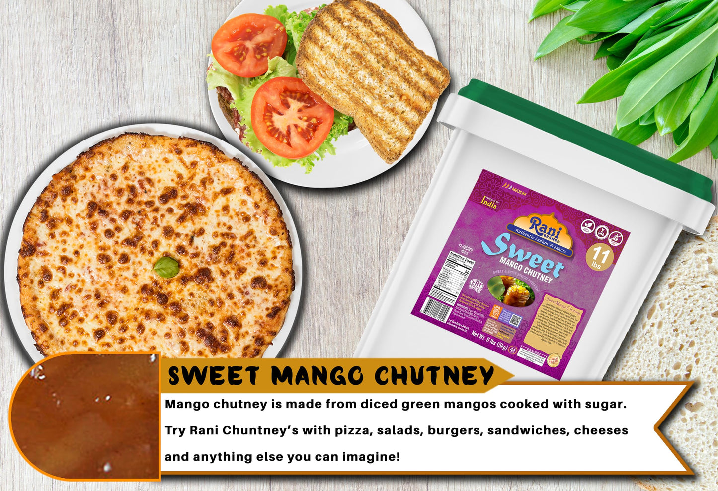 Rani Sweet Mango Chutney (Indian Preserve) 176Oz (11Lbs) 5Kg Bulk, Ready To Eat, Vegan ~ Gluten Free, All Natural, Non-Gmo, Kosh