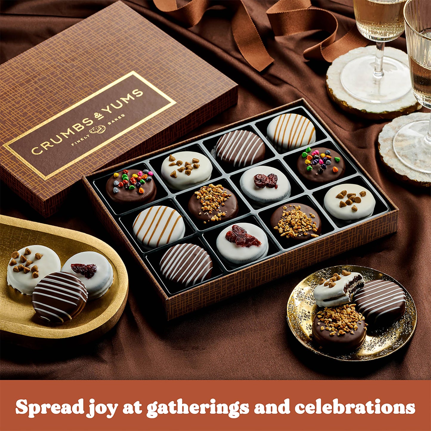 Mothers Day Cookies Gift Basket - 12 Gourmet Chocolate Covered Sandwich Cookies With Assorted Toppings - Assorted Food Gift Box