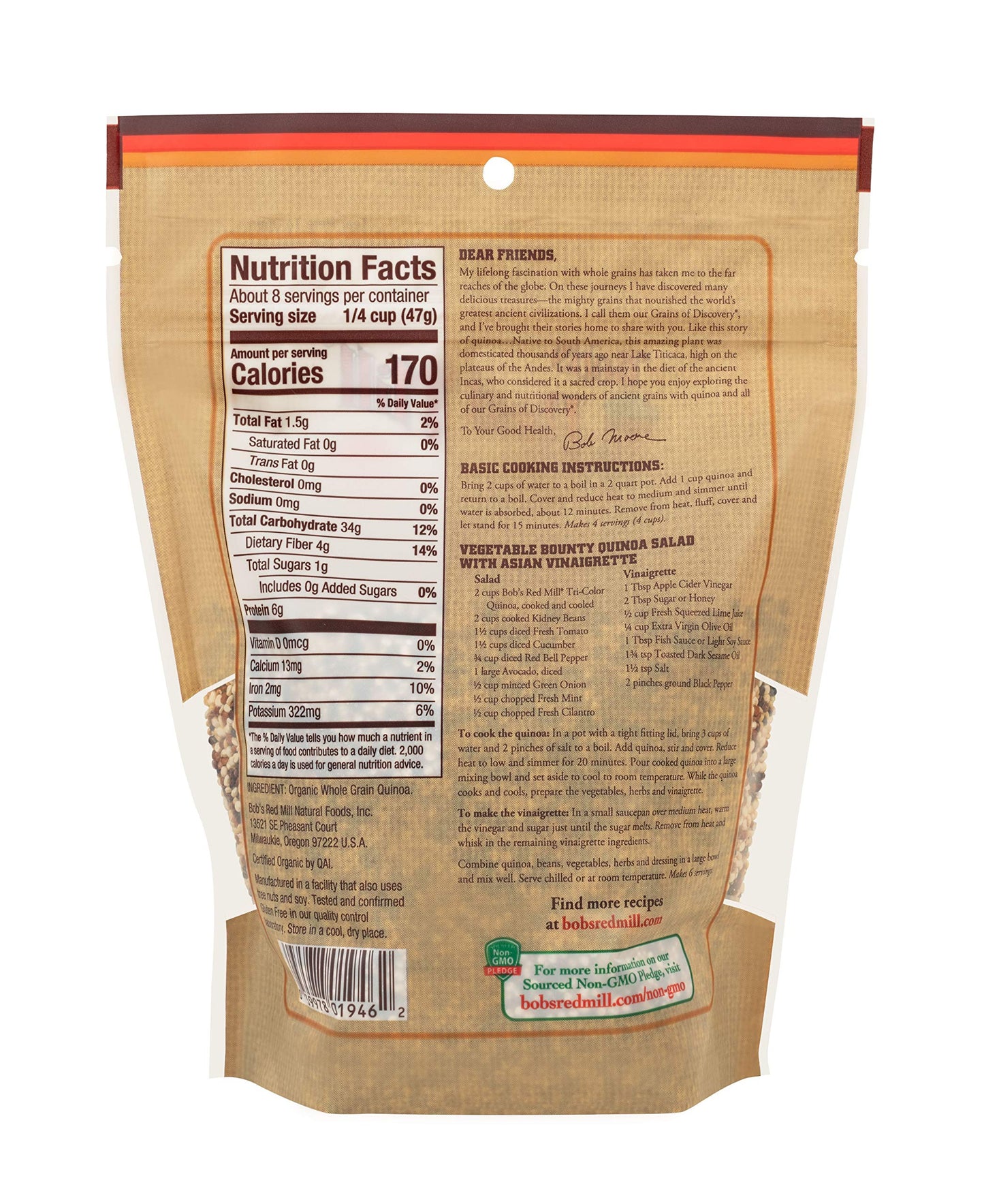 Bob'S Red Mill Organic Tri-Color Quinoa Grain, 13 Ounce (Pack Of 6), 78 Ounce