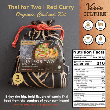 Thai For Two Cooking Kit By Verve Culture | Usda-Organic Red Curry Cooking Kit | Authentic Thai Cuisine | Unique Cooking Gift Set | Vegan, Gluten-Free | Made In Thailand | Pack Of 3