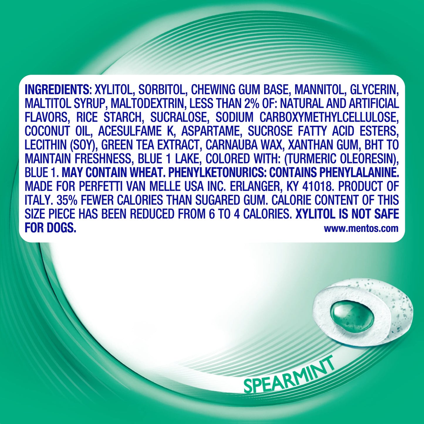 Mentos Pure Fresh Sugar-Free Chewing Gum With Xylitol, Spearmint, 120 Piece Resealable Bag (Bulk Pack Of 4)