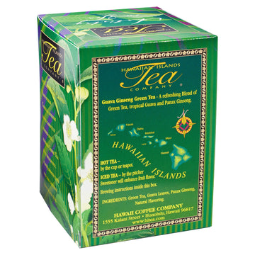 Hawaiian Islands Tea Company Guava Ginseng Green Tea, All Natural - 120 Teabags (6 Boxes)