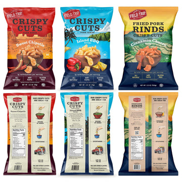 Field Trip Gluten Free Pork Rinds, Paleo And Keto Friendly Airy Puffs, Crunchy High Protein Snacks, Low Carb Snack From Back Pork Skins, 2.5Oz Bag, 4 Variety Pack, Holiday & Christmas Gift Item