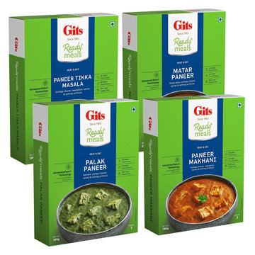 Gits Ready To Eat Paneer Combo 1140G (Matar Paneer Palak Paneer Paneer Tikka Masala Paneer Makhani - 285G Each)