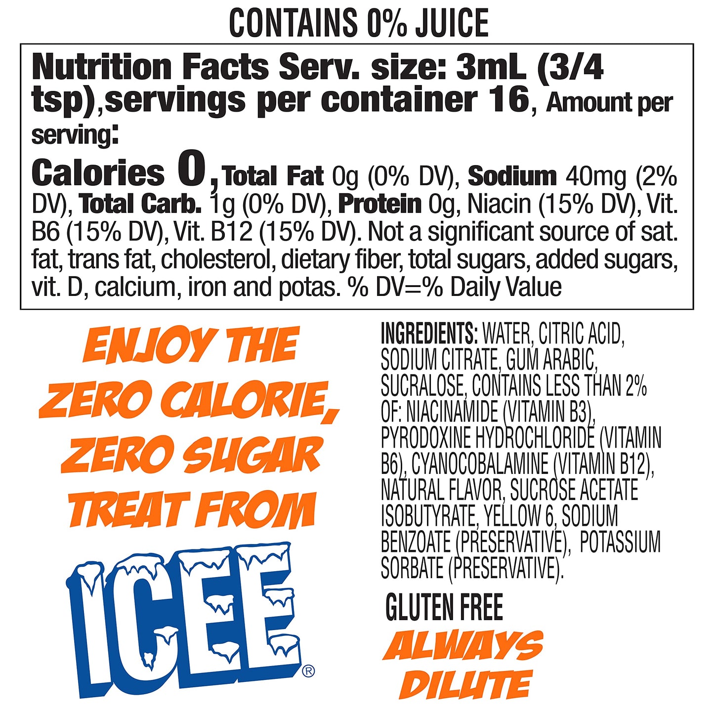 Icee Zero Calorie Cherry, Blue Raspberry, Orange And Mango Liquid Water Enhancer Drink Mix, Natural Flavor Drops, Sugar Free, 1.