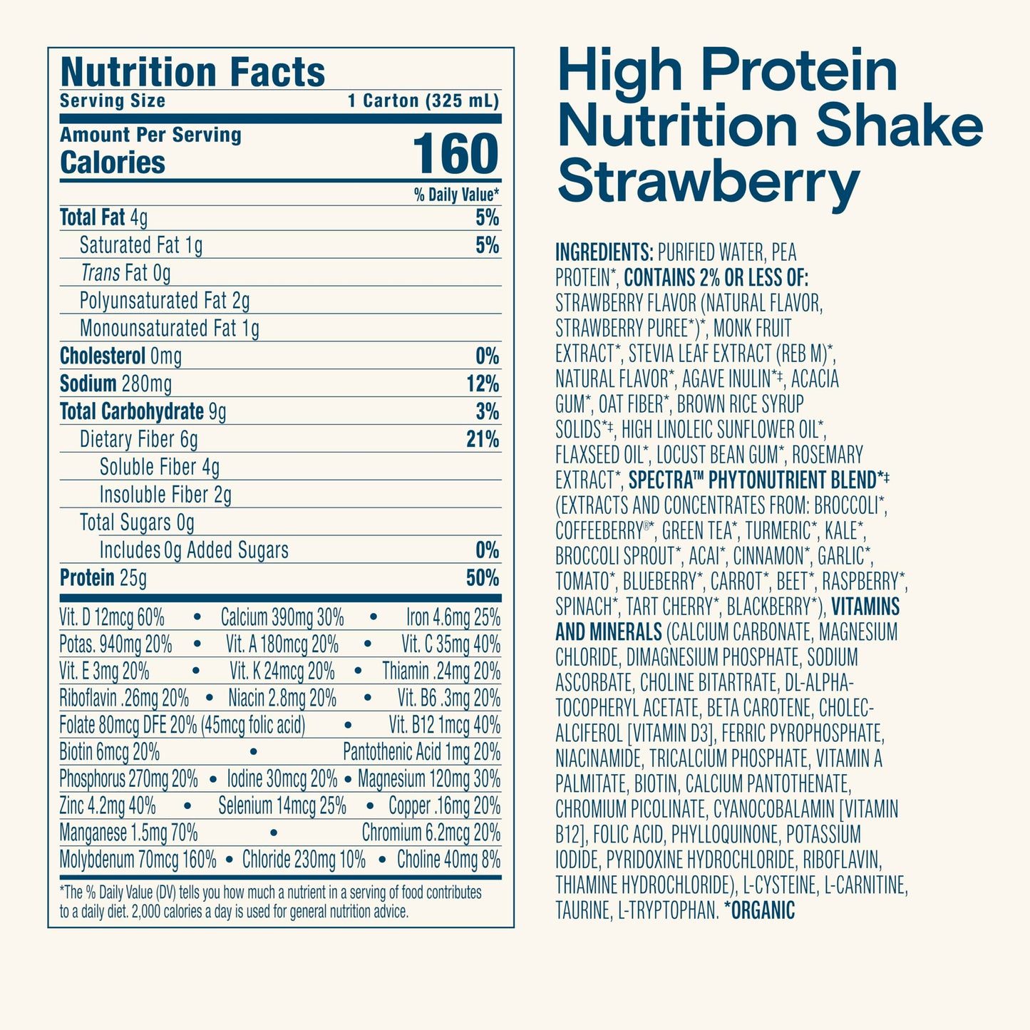 KATE FARMS Organic High Protein Strawberry Nutrition Shake 25g Protein 6g Fiber 27 Vitamins and Minerals 0g Sugar Protein Drink 11 oz (12 Pack)
