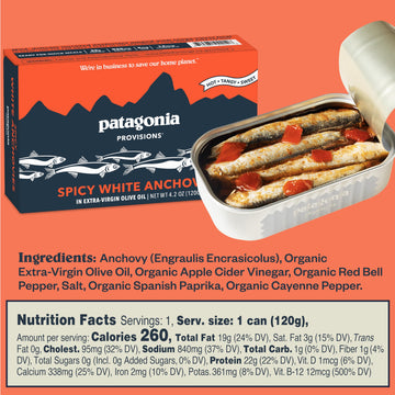 Patagonia Provisions Spicy White Anchovies | Responsibly Sourced In Spain | 22G Protein & Gluten Free | 4.2 Ounce (Pack Of 10)
