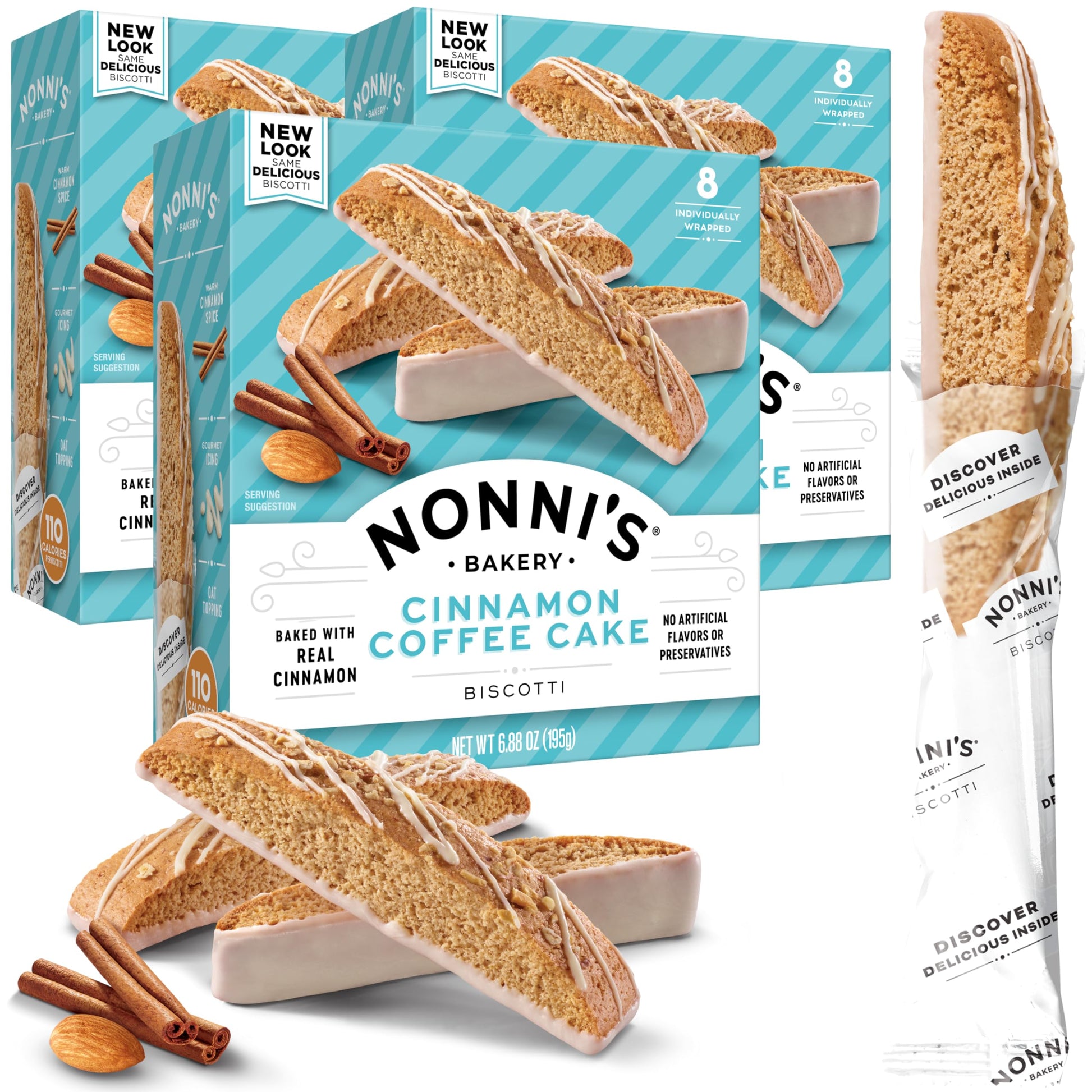 Nonni'S Cinnamon Coffee Cake Biscotti Italian Cookies - 3 Boxes Italian Biscotti Almond Cookies W/Cinnamon Streusel Icing - Bisc