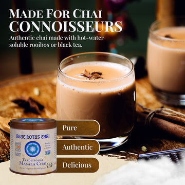 Blue Lotus Chai Tea - Traditional Masala Chai - Makes 100 Cups - 3 Ounce Masala Spiced Chai Powder With Organic Spices - Instant