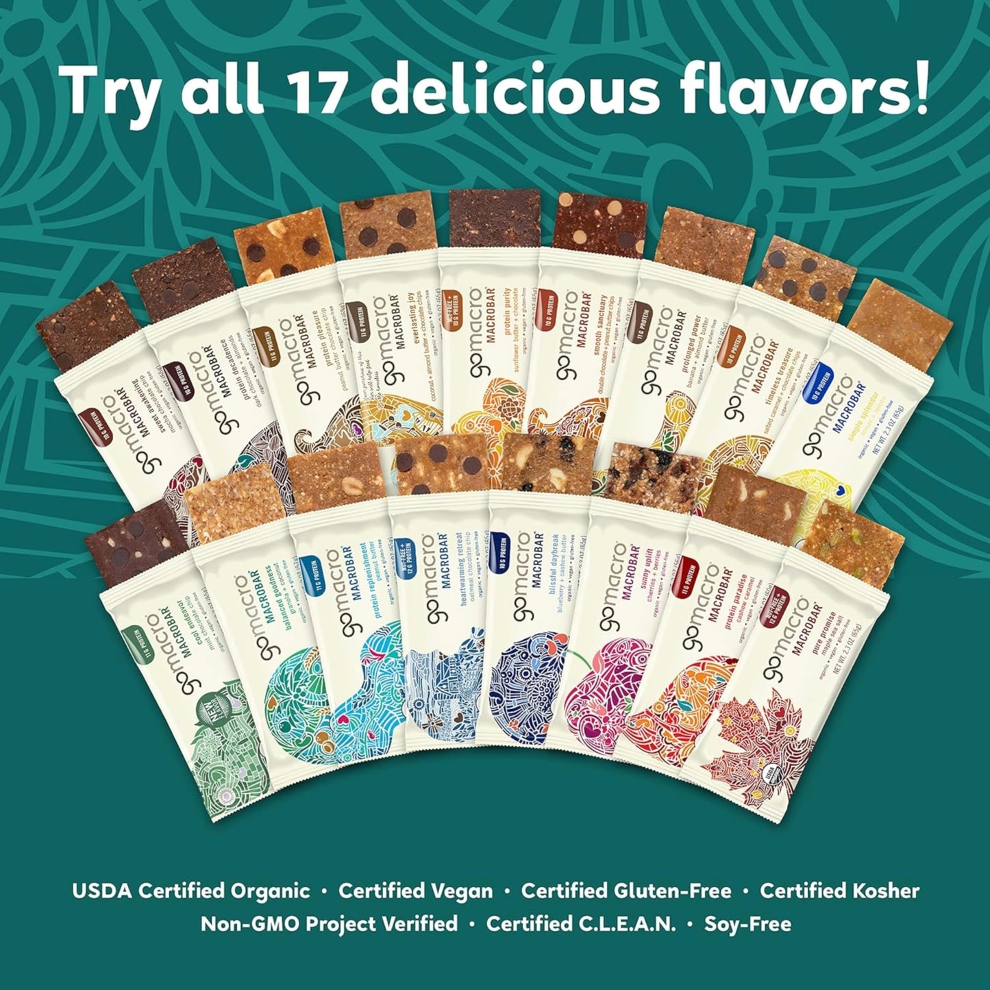 Gomacro Macrobar Organic Vegan Protein Bars - Dark Chocolate + Almonds (2.3 Ounce Bars, 12 Count)