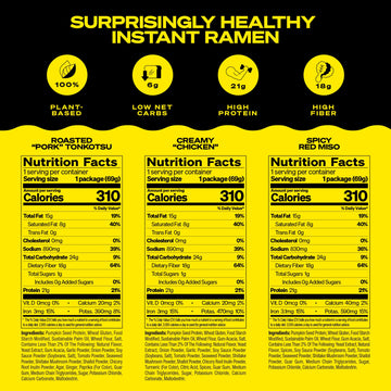 Immi Variety Pack Ramen, Creamy ''Chicken'', Spicy Red Miso, Roasted ''Pork'' Tonkotsu, 100% Plant Based, Keto Friendly, High Pr