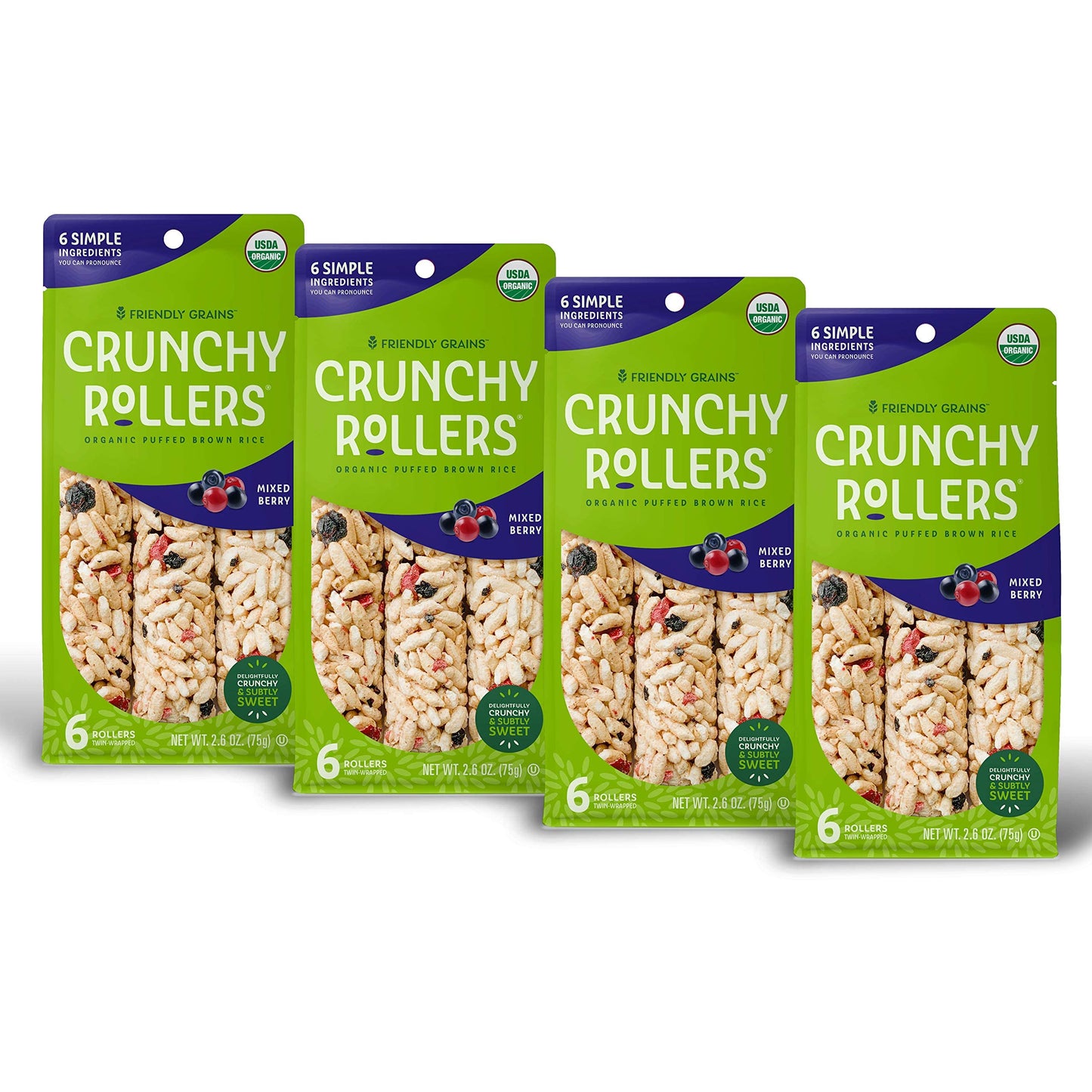 Friendly Grains - Crunchy Rollers - Organic Rice Snacks, Crispy Puffed Rice Rolls, Healthy Snack Rolls For Adults And Kids - Mix