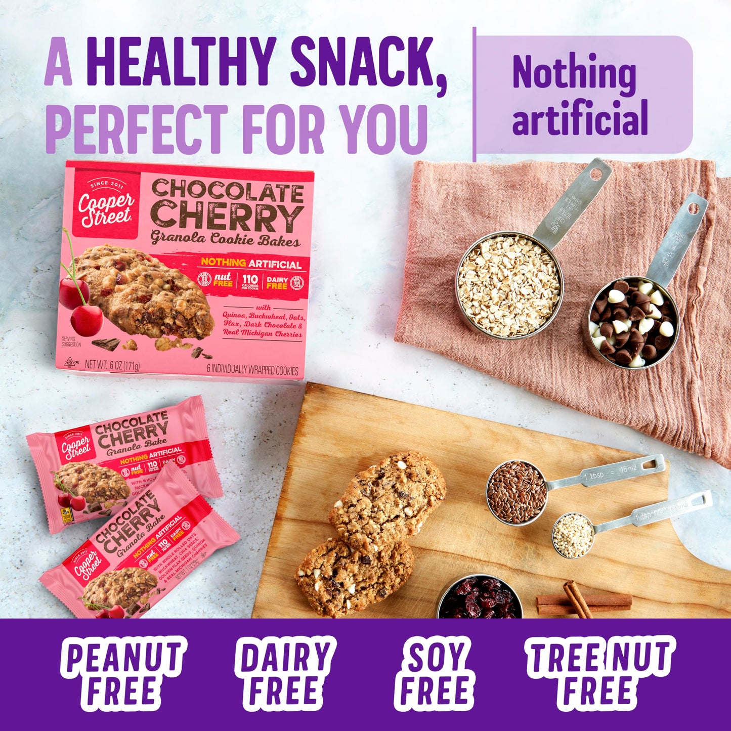 Cooper Street Granola Bakes - Chewy Breakfast Granola Bars With Chia, Flax, Buckwheat And Oats In Delicious Chocolate Cherry Fla